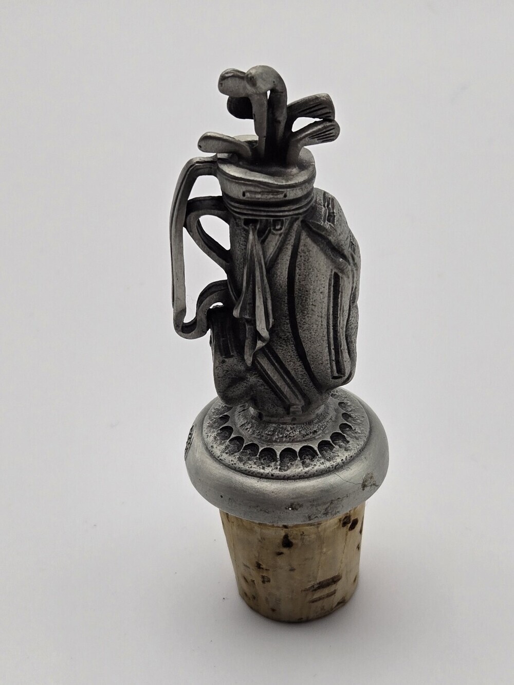 Pewter Golf Bag Wine Stopper Cork Vintage Bottle Topper